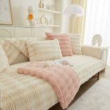 Soft Thick Faux Fur Sofa Cover Stripe Fluffy Fuzzy Non-Slip Washable Couch Covers - Ornate Home