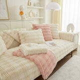Soft Thick Faux Fur Sofa Cover Stripe Fluffy Fuzzy Non-Slip Washable Couch Covers - Ornate Home