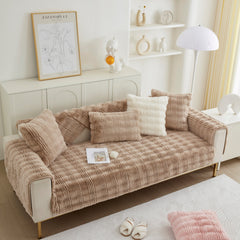 Soft Thick Faux Fur Sofa Cover Stripe Fluffy Fuzzy Non-Slip Washable Couch Covers - Ornate Home
