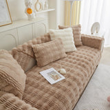 Soft Thick Faux Fur Sofa Cover Stripe Fluffy Fuzzy Non-Slip Washable Couch Covers - Ornate Home