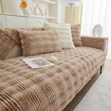 Soft Thick Faux Fur Sofa Cover Stripe Fluffy Fuzzy Non-Slip Washable Couch Covers - Ornate Home