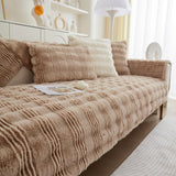 Soft Thick Faux Fur Sofa Cover Stripe Fluffy Fuzzy Non-Slip Washable Couch Covers - Ornate Home