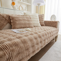 Soft Thick Faux Fur Sofa Cover Stripe Fluffy Fuzzy Non-Slip Washable Couch Covers - Ornate Home
