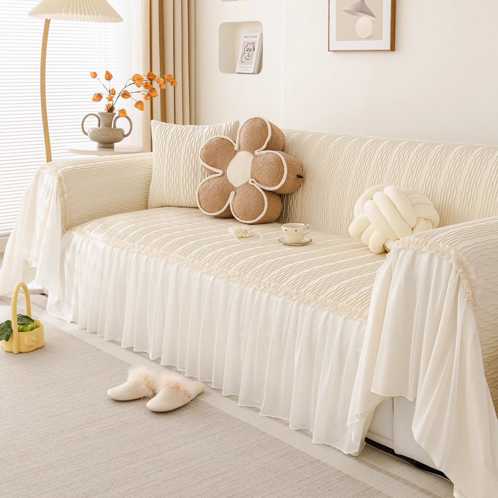 Soft Warm Flannel Couch Cover Throw Blanket with French Flounce, Beautiful Furniture Throws for Sofas - Ornate Home
