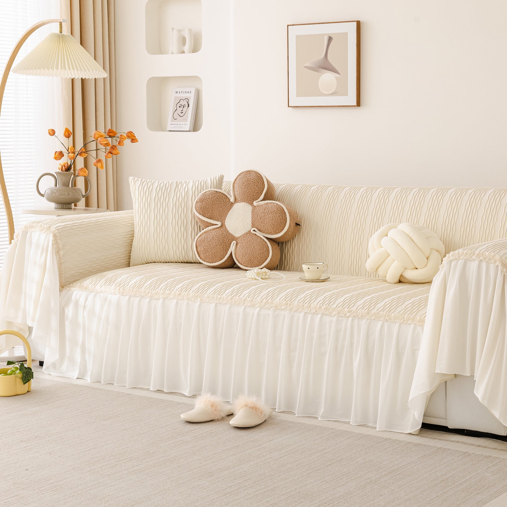 Soft Warm Flannel Couch Cover Throw Blanket with French Flounce, Beautiful Furniture Throws for Sofas - Ornate Home
