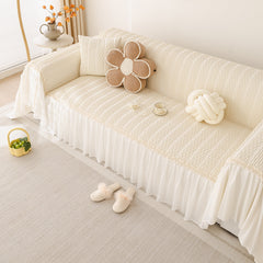 Soft Warm Flannel Couch Cover Throw Blanket with French Flounce, Beautiful Furniture Throws for Sofas - Ornate Home