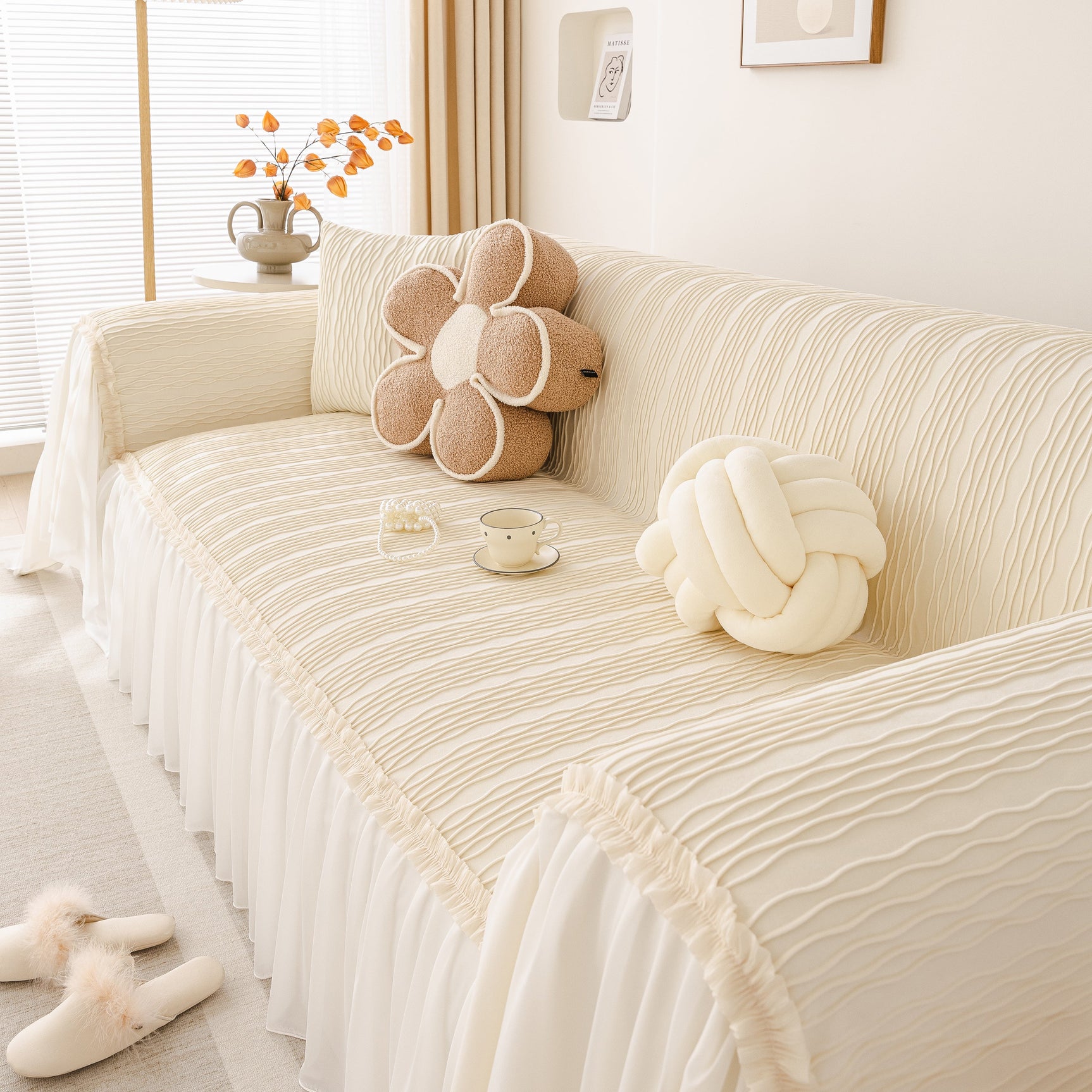 Soft Warm Flannel Couch Cover Throw Blanket with French Flounce, Beautiful Furniture Throws for Sofas - Ornate Home