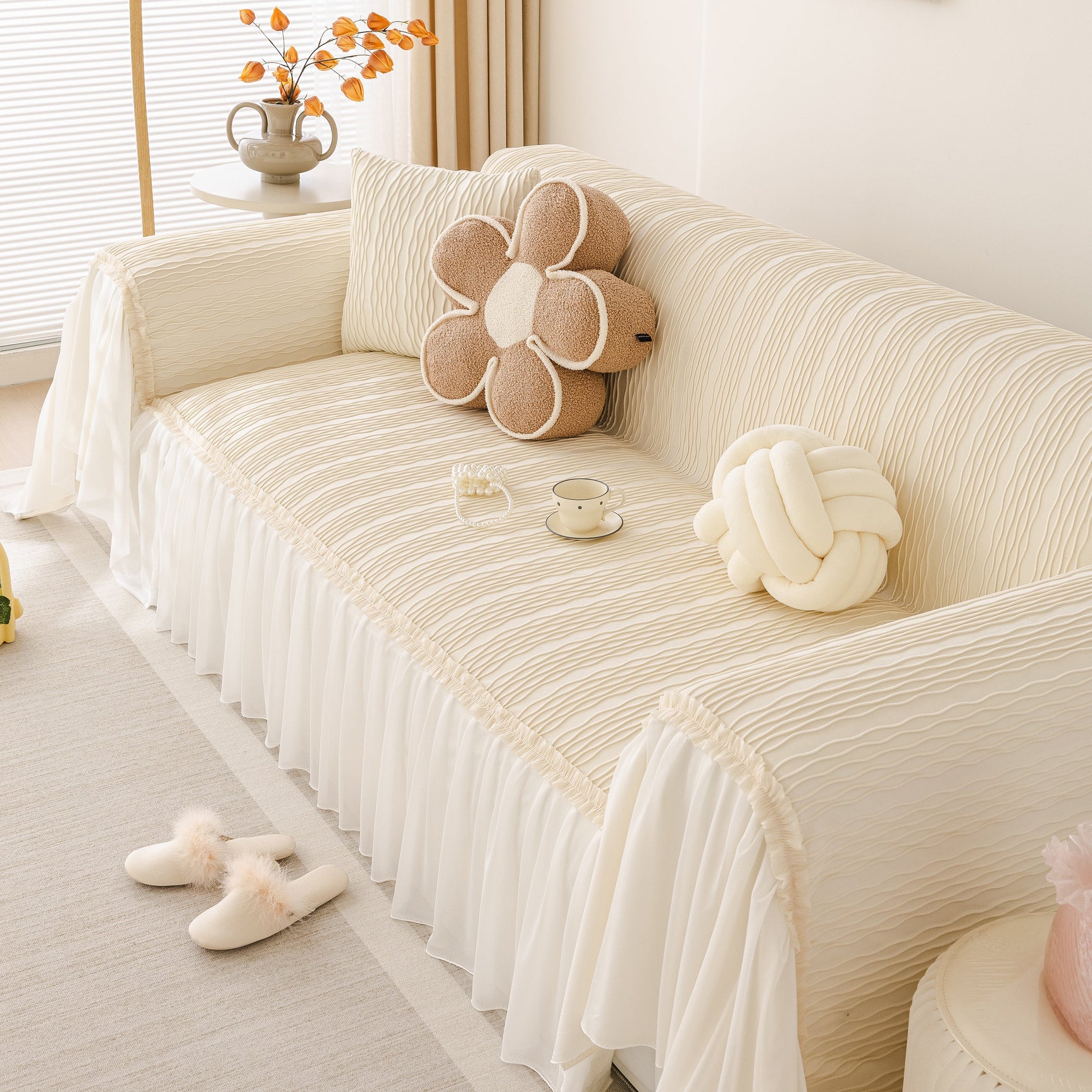 Soft Warm Flannel Couch Cover Throw Blanket with French Flounce, Beautiful Furniture Throws for Sofas - Ornate Home