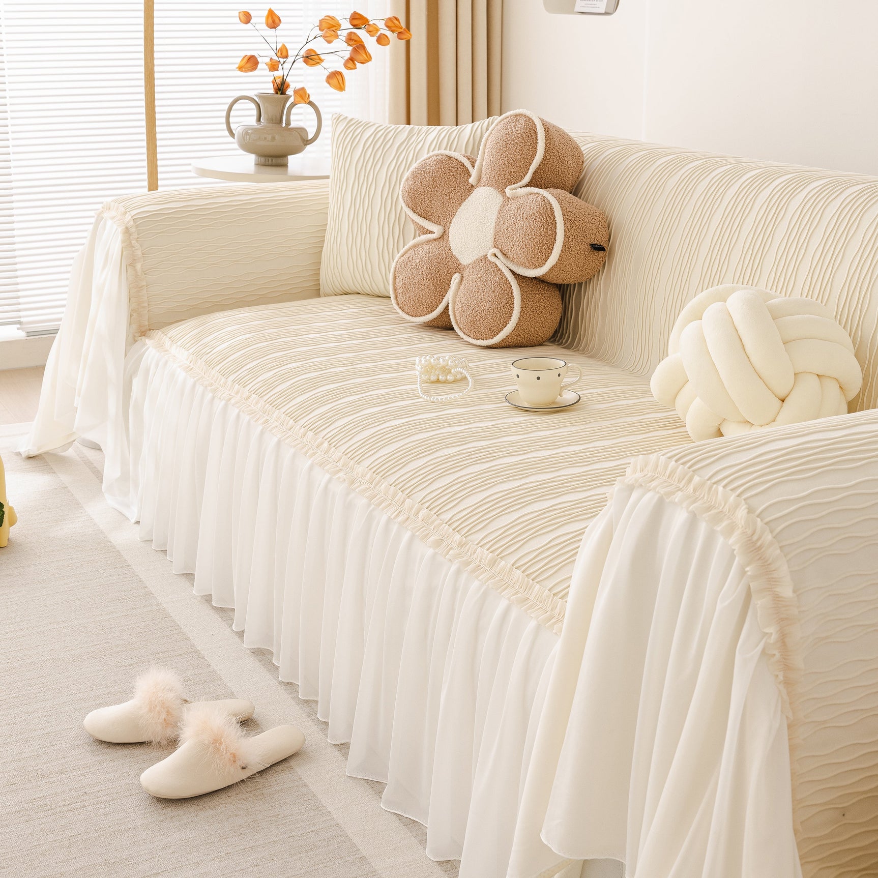 Soft Warm Flannel Couch Cover Throw Blanket with French Flounce, Beautiful Furniture Throws for Sofas - Ornate Home