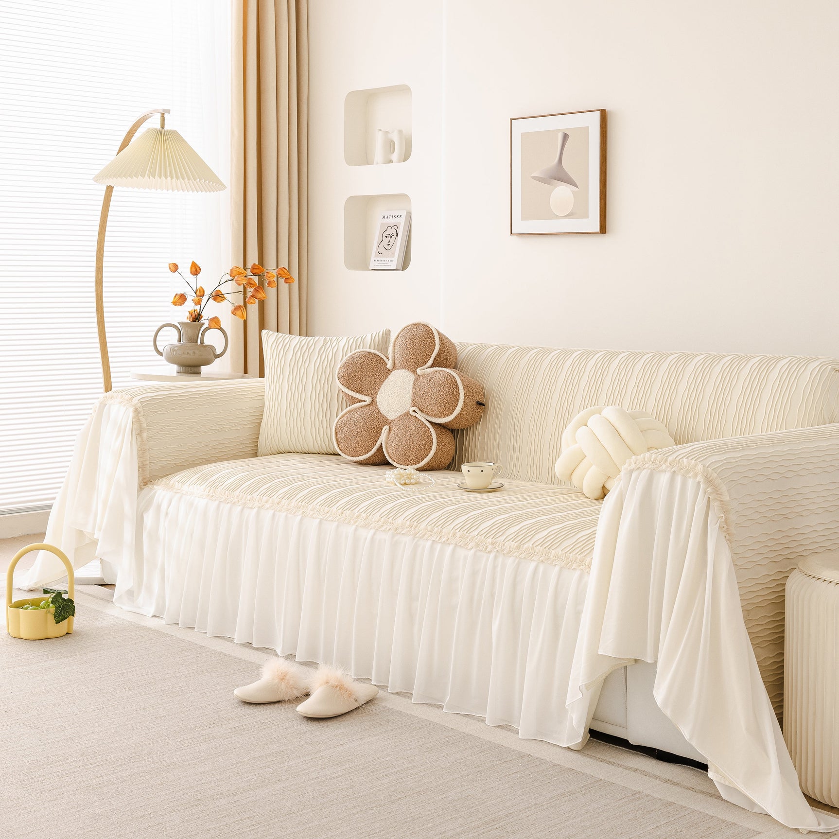 Soft Warm Flannel Couch Cover Throw Blanket with French Flounce, Beautiful Furniture Throws for Sofas - Ornate Home