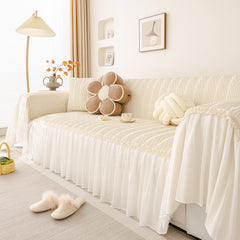 Soft Warm Flannel Couch Cover Throw Blanket with French Flounce, Beautiful Furniture Throws for Sofas - Ornate Home