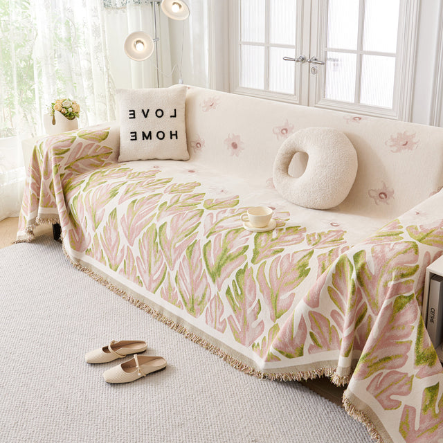 Soft Woven Leaf Couch Blanket, Pet-friendly Sectional Sofa Slipcover For Cats Dogs - Ornate Home