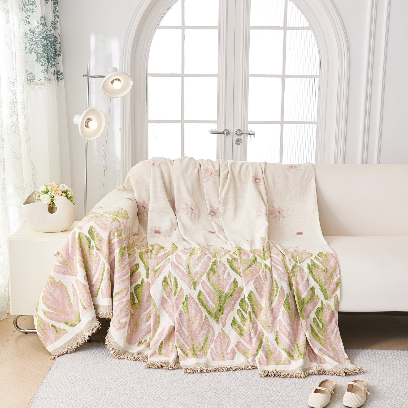 Soft Woven Leaf Couch Blanket, Pet-friendly Sectional Sofa Slipcover For Cats Dogs - Ornate Home