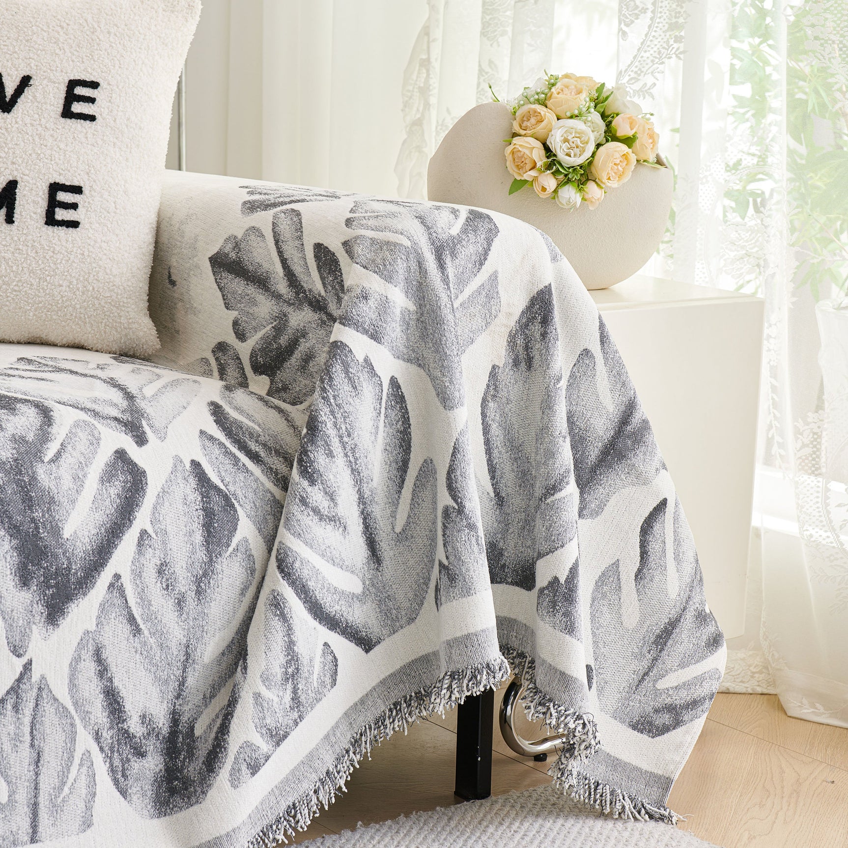 Soft Woven Leaf Couch Blanket, Pet-friendly Sectional Sofa Slipcover For Cats Dogs - Ornate Home