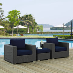 Sojourn Canvas Navy 3 Piece Outdoor Patio Sunbrella Sectional Set - 33.5x113" - Ornate Home