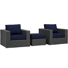 Sojourn Canvas Navy 3 Piece Outdoor Patio Sunbrella Sectional Set - 33.5x113" - Ornate Home