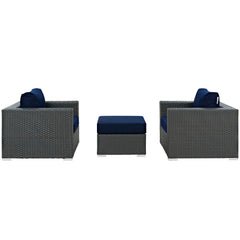 Sojourn Canvas Navy 3 Piece Outdoor Patio Sunbrella Sectional Set - 33.5x113" - Ornate Home