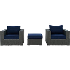 Sojourn Canvas Navy 3 Piece Outdoor Patio Sunbrella Sectional Set - 33.5x113" - Ornate Home