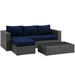 Sojourn Canvas Navy 3 Piece Outdoor Patio Sunbrella Sectional Set - 50.5x88" - Ornate Home