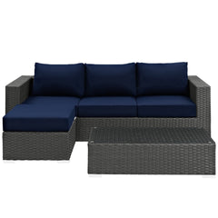 Sojourn Canvas Navy 3 Piece Outdoor Patio Sunbrella Sectional Set - 50.5x88" - Ornate Home