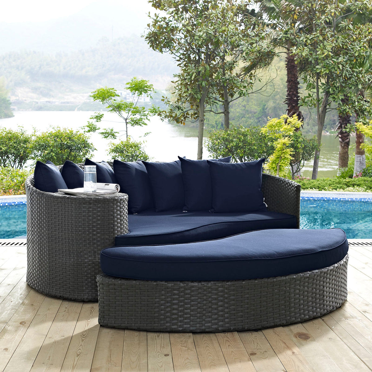 Sojourn Canvas Navy Outdoor Patio Sunbrella Daybed - 76x71" - Ornate Home