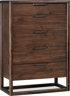 Sol Brown Spice Five Drawer Acacia Wood Chest - Ornate Home