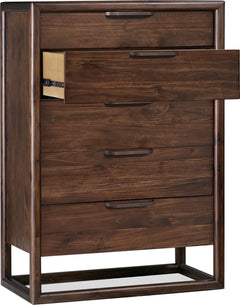 Sol Brown Spice Five Drawer Acacia Wood Chest - Ornate Home