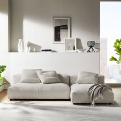 Solace Almond 2-Piece Modular Corduroy Upholstered Sectional Sofa With Chaise - Ornate Home