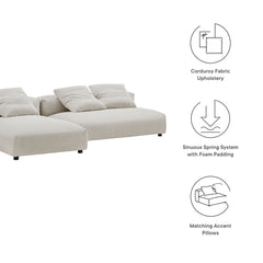 Solace Almond 2-Piece Modular Corduroy Upholstered Sectional Sofa With Chaise - Ornate Home