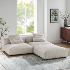 Solace Almond 3-Piece Modular Corduroy Upholstered Sectional Sofa - Ornate Home