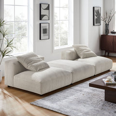 Solace Almond 3-Piece Modular Corduroy Upholstered Sectional Sofa - Ornate Home