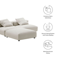 Solace Almond 3-Piece Modular Corduroy Upholstered Sectional Sofa - Ornate Home
