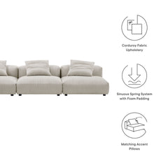 Solace Almond 3-Piece Modular Corduroy Upholstered Sofa - Ornate Home
