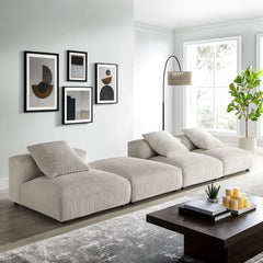 Solace Almond 4-Piece Modular Corduroy Upholstered Sectional Sofa - Ornate Home