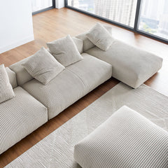 Solace Almond 4-Piece Modular Corduroy Upholstered Sectional Sofa With Ottoman - Ornate Home