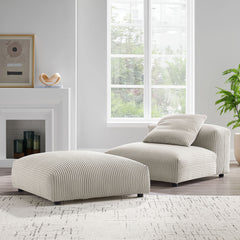 Solace Almond Modular Corduroy Upholstered Armless Chair and Ottoman Set - Ornate Home