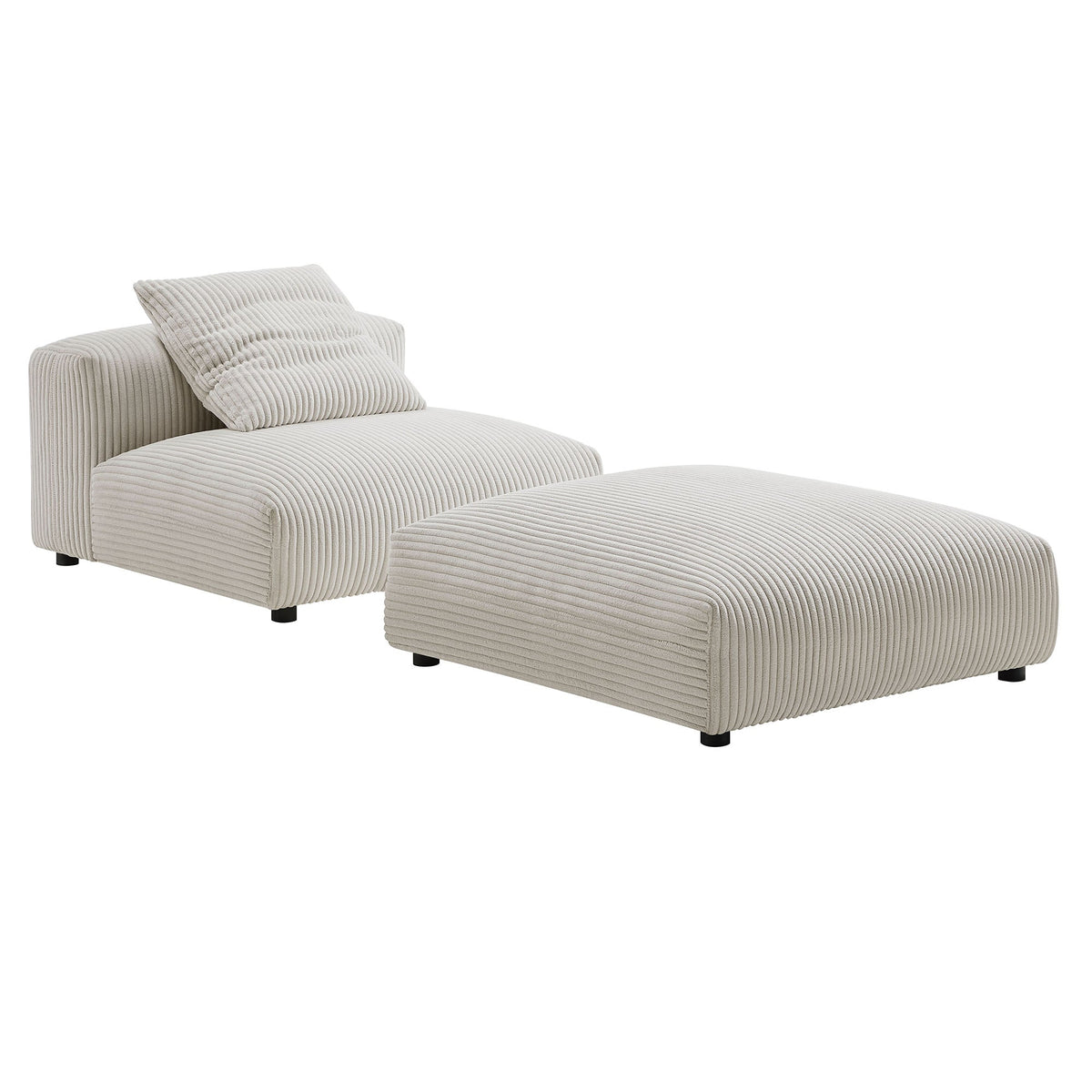 Solace Almond Modular Corduroy Upholstered Armless Chair and Ottoman Set - Ornate Home