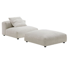 Solace Almond Modular Corduroy Upholstered Armless Chair and Ottoman Set - Ornate Home