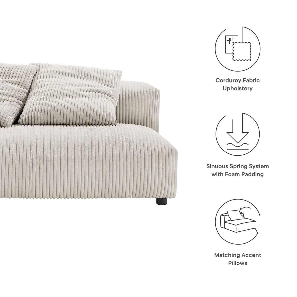 Solace Almond Modular Corduroy Upholstered Armless Loveseat - Ornate Home