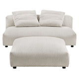 Solace Almond Modular Corduroy Upholstered Armless Loveseat and Ottoman Set - Ornate Home