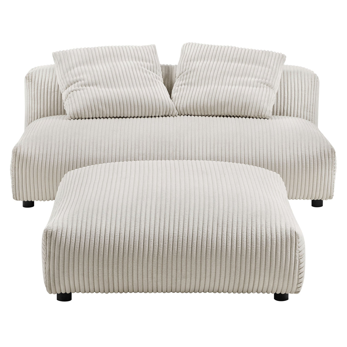 Solace Almond Modular Corduroy Upholstered Armless Loveseat and Ottoman Set - Ornate Home
