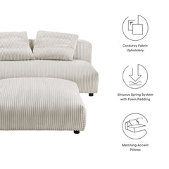 Solace Almond Modular Corduroy Upholstered Armless Loveseat and Ottoman Set - Ornate Home