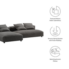 Solace Charcoal 2-Piece Modular Upholstered Fabric Sectional Sofa With Chaise - Ornate Home