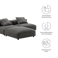 Solace Charcoal 3-Piece Modular Upholstered Fabric Sectional Sofa - Ornate Home