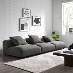 Solace Charcoal 3-Piece Modular Upholstered Fabric Sofa - Ornate Home
