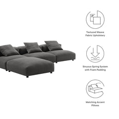 Solace Charcoal 4-Piece Modular Upholstered Fabric Sectional Sofa - Ornate Home