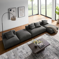 Solace Charcoal 4-Piece Modular Upholstered Fabric Sectional Sofa With Ottoman - Ornate Home