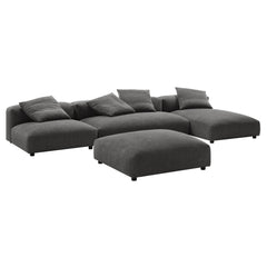Solace Charcoal 4-Piece Modular Upholstered Fabric Sectional Sofa With Ottoman - Ornate Home