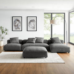 Solace Charcoal 4-Piece Modular Upholstered Fabric Sectional Sofa With Ottoman - Ornate Home