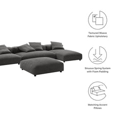 Solace Charcoal 4-Piece Modular Upholstered Fabric Sectional Sofa With Ottoman - Ornate Home